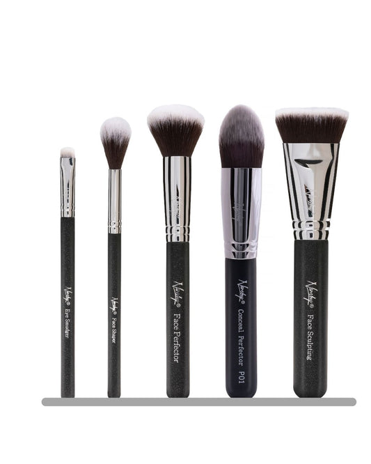 Contour Makeup Brush Set with five brushes and a free black cosmetic pouch.