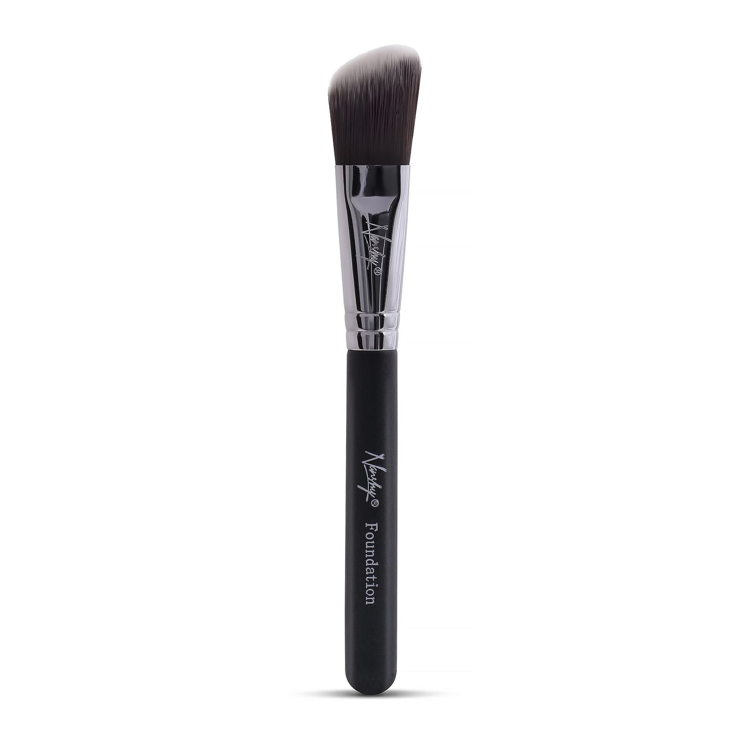 Flat Foundation Brush with angled bristles and a sleek black handle for precise makeup application.