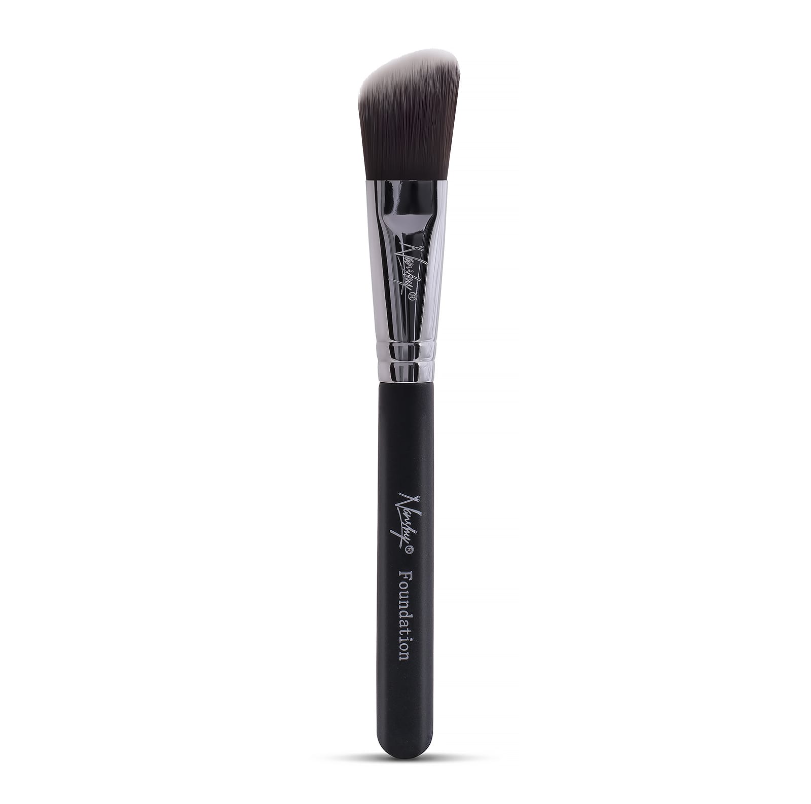 Flat Foundation Brush with angled bristles and a sleek black handle for precise makeup application.