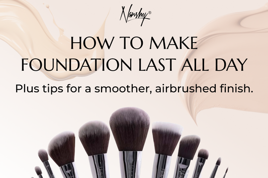 Image featuring a group of makeup brushes below the text: "HOW TO MAKE FOUNDATION LAST ALL DAY. Plus tips for a smoother, airbrushed finish."