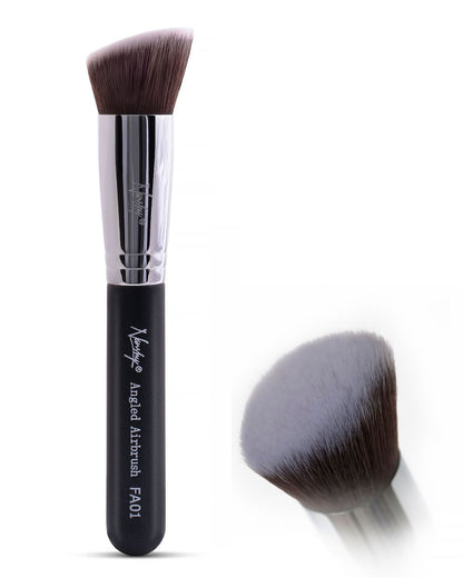 Close-up of the Nanshy Angled Airbrush makeup brush with soft, anti-bacterial bristles and an ergonomic handle.