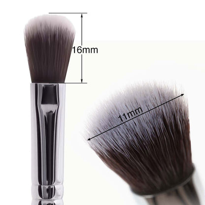 Close-up view of the Blending Eyeshadow brush showing soft antibacterial bristles and elegant pearl-coated handle with measurement details.